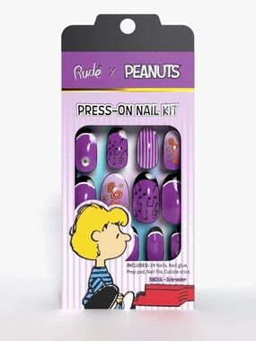 RUDE Peanuts Purple Press-On Nail Set with Music Note Designs